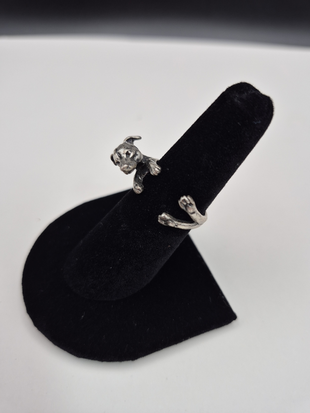 Silver Puppy Wrap Ring — Dog Paw & Head Detail
